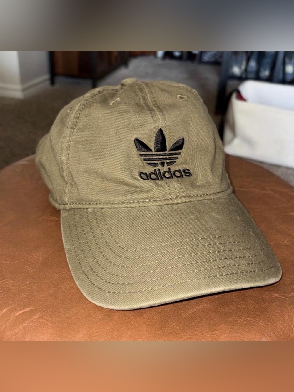 Unisex adidas Trefoil Baseball Cap in olive green with Black Logo